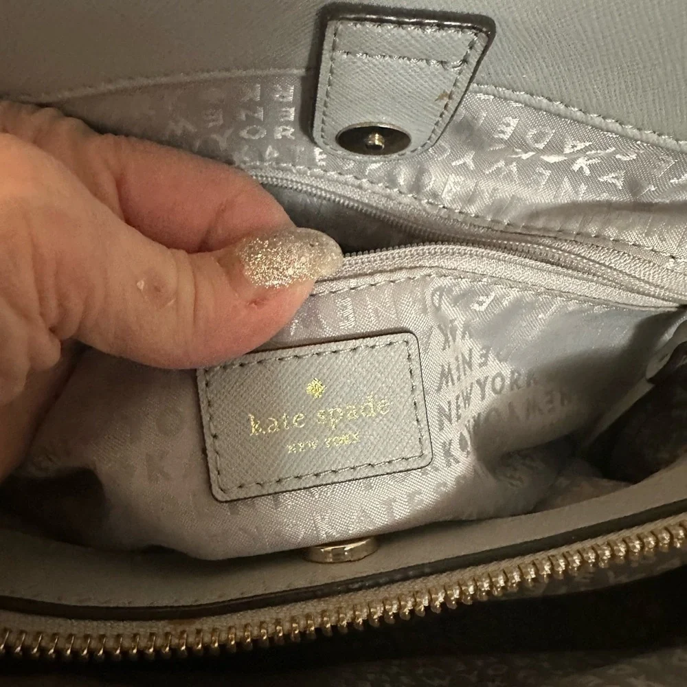 kate spade Gray Structured Saffiano Satchel with Gold Plate